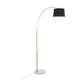 Salon - Floor Lamp - White Marble And Antique Brass With Black Linen Shade Metal