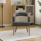 Wide Modern Barrel Open Back Upholstered Accent Chair With Weathered Solid Wood Legs