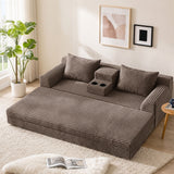 Soft Striped Convertible Sofa Bed, Dual Use Lounge Couch With Cup Holders And Pillows