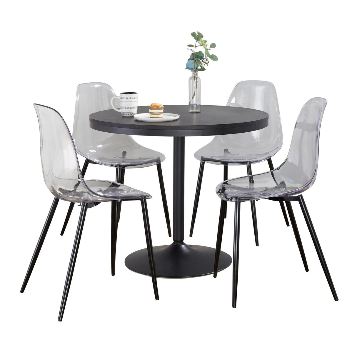 Dakota - Clara 5 Piece Dining Set - Black Metal, Black Wood, Clear Acrylic