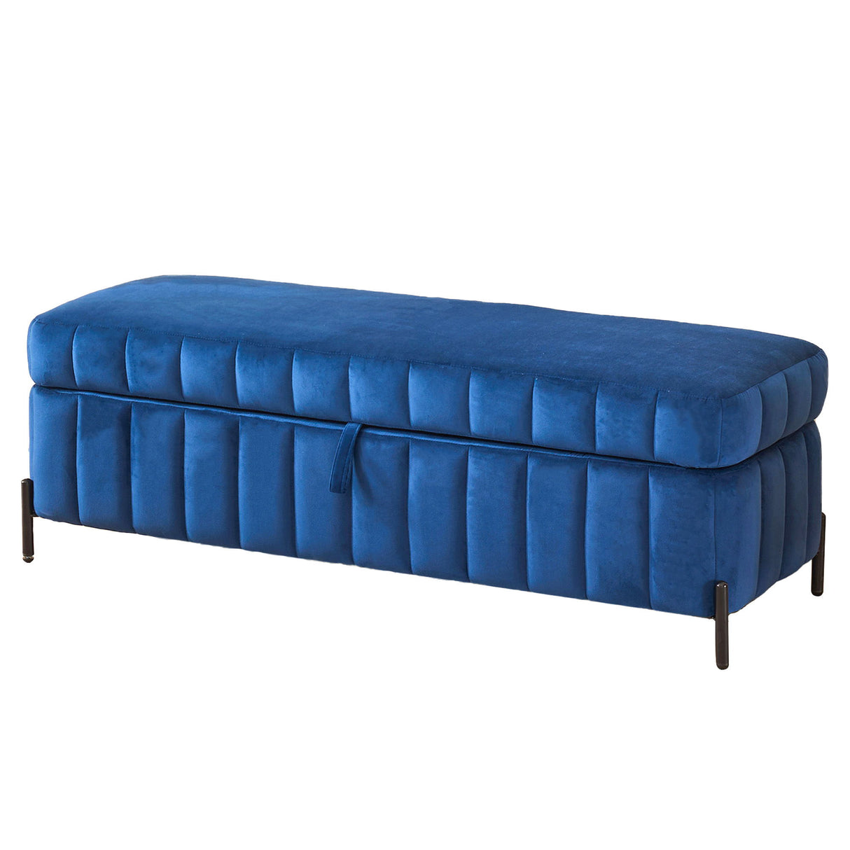 Wide Upholstered Velvet Storage Soft Bench Ottoman With Metal Legs