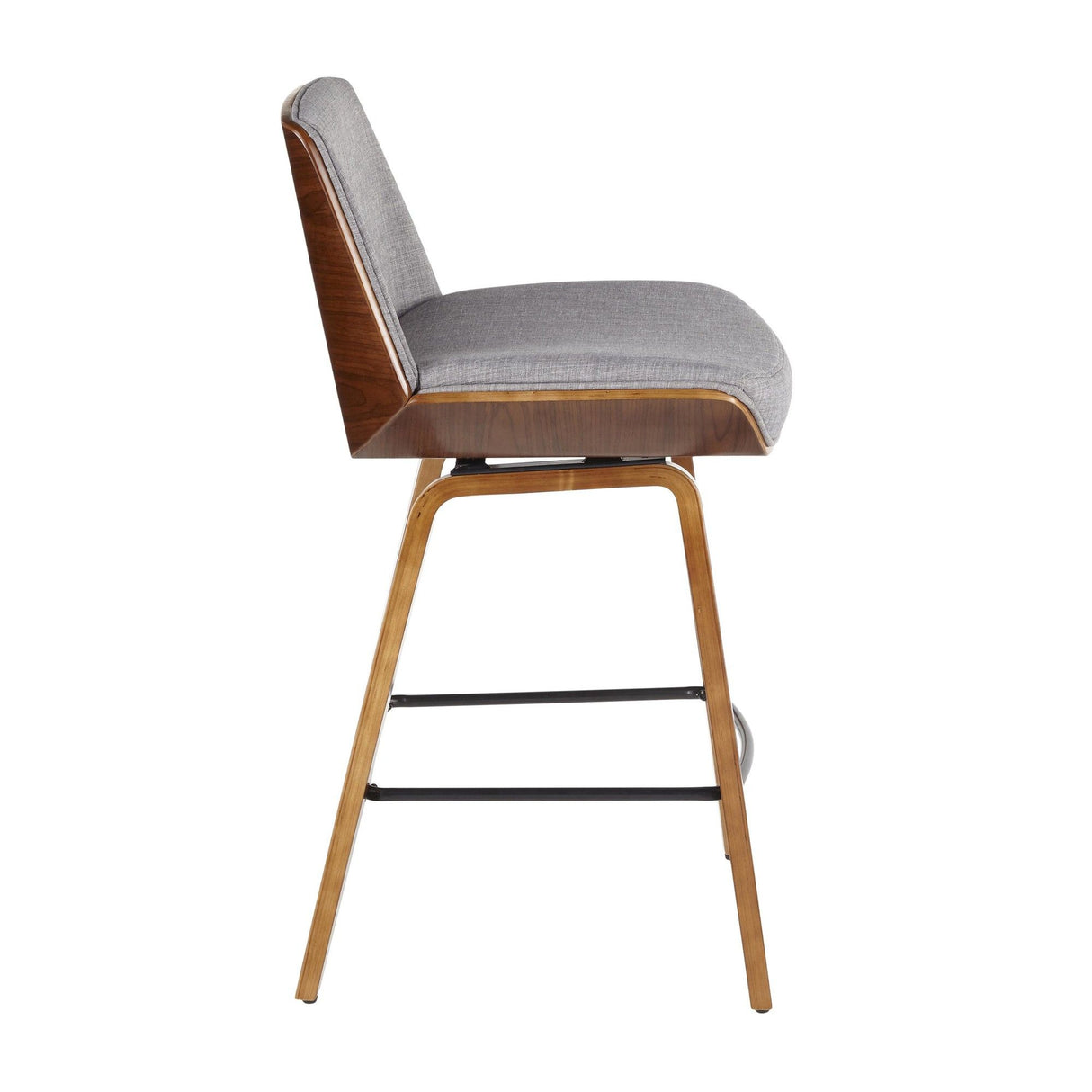 Corazza - Mid-Century Modern Counter Stool - Walnut Wood And Light Gray Fabric