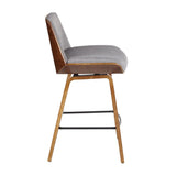 Corazza - Mid-Century Modern Counter Stool - Walnut Wood And Light Gray Fabric
