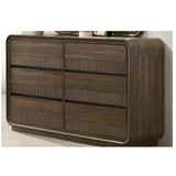 Flair Rounded Edges 1 Piece Dresser, 6 Drawer Storage Bedroom Furniture - Brown