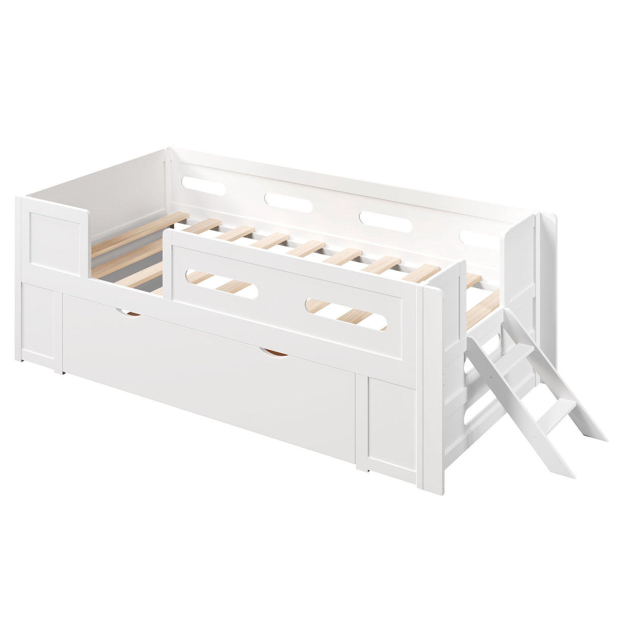 Platform Bed With Guardrail And Drawer