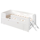Platform Bed With Guardrail And Drawer