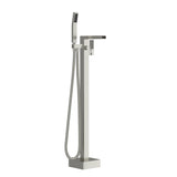 Freestanding Bathtub Faucet Waterfall Tub Filler Floor Mount Solid Brass With Hand Shower - Brushed Nickel