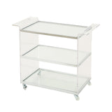 Elegant Acrylic Bar Cart With Tempered Glass Shelves And Rattan Metal Frame - Clear