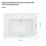 Rectangular Single Vanity Top With 3 Faucet Hole Sink - White