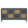 Retro Industrial 4 Door Sideboard With Large Storage, Rattan And Glass Doors