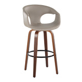 Curvo - 30" Fixed-Height Barstool With Swivel And Round Metal Footrest (Set of 2) - Walnut Wood