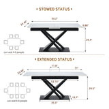 Dining Table With Geometric X Frame For Kitchen Or Dining Room - White Marble