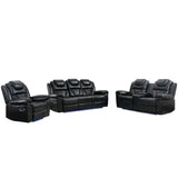 3 Pieces Recliner Sofa Sets Home Theater Seating Manual Recliner Chair With Center Console And LED Light Strip For Living Room
