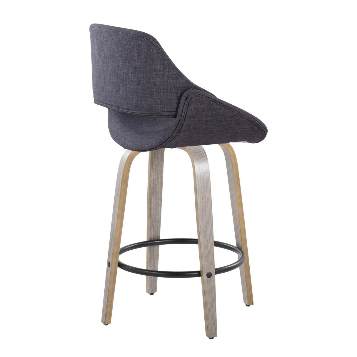Fabrizzi - 26" Fixed-Height Counter Stool With Swivel And Round Black Metal Footrest (Set of 2) - Light Gray Wood