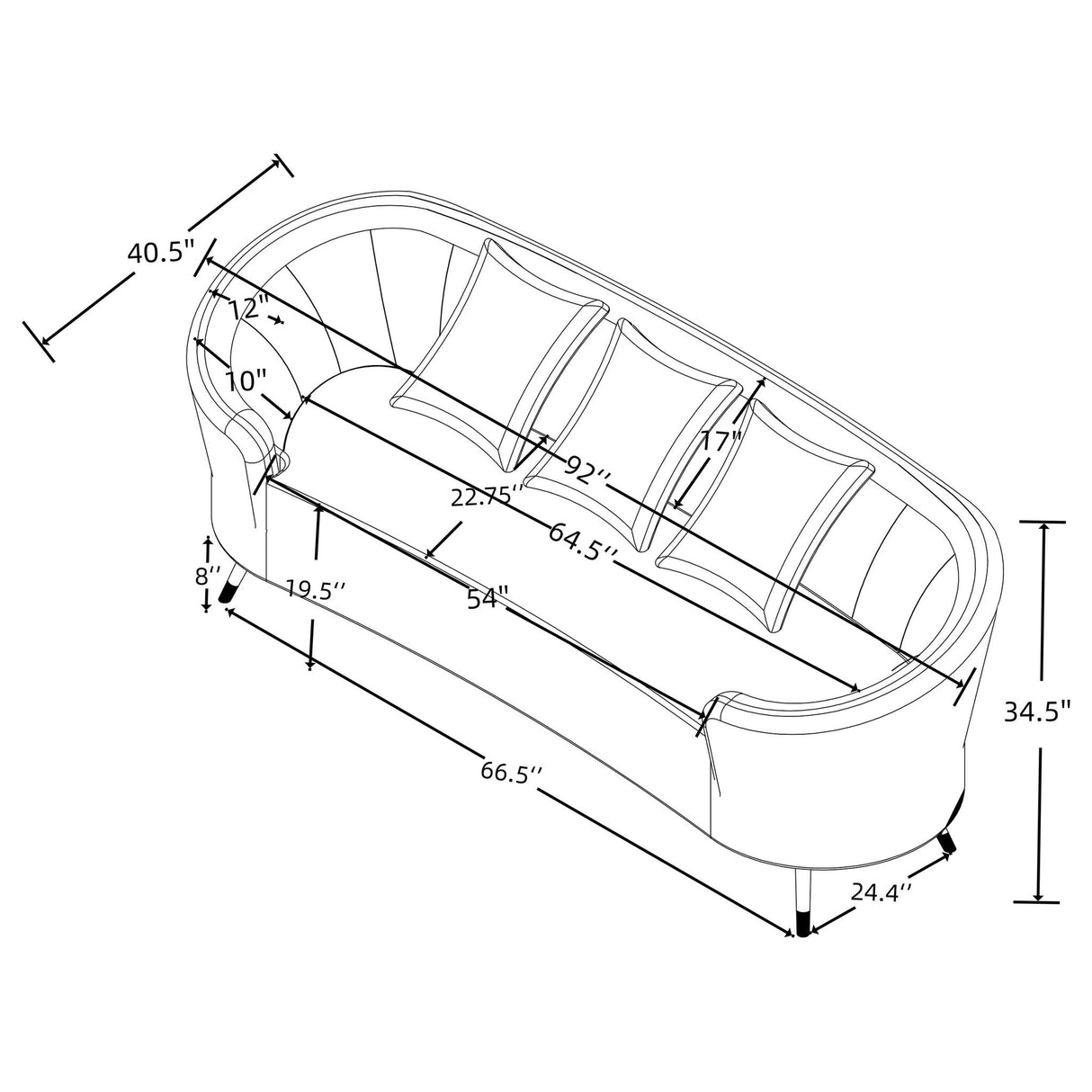 Aura - Upholstered Curved Sofa And Tapered Legs - Beige