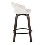 Grotto - Upholstered Fixed-Height Counter Stool (Set of 2) - Walnut Glazed Wood, White Faux Leather, Black Metal