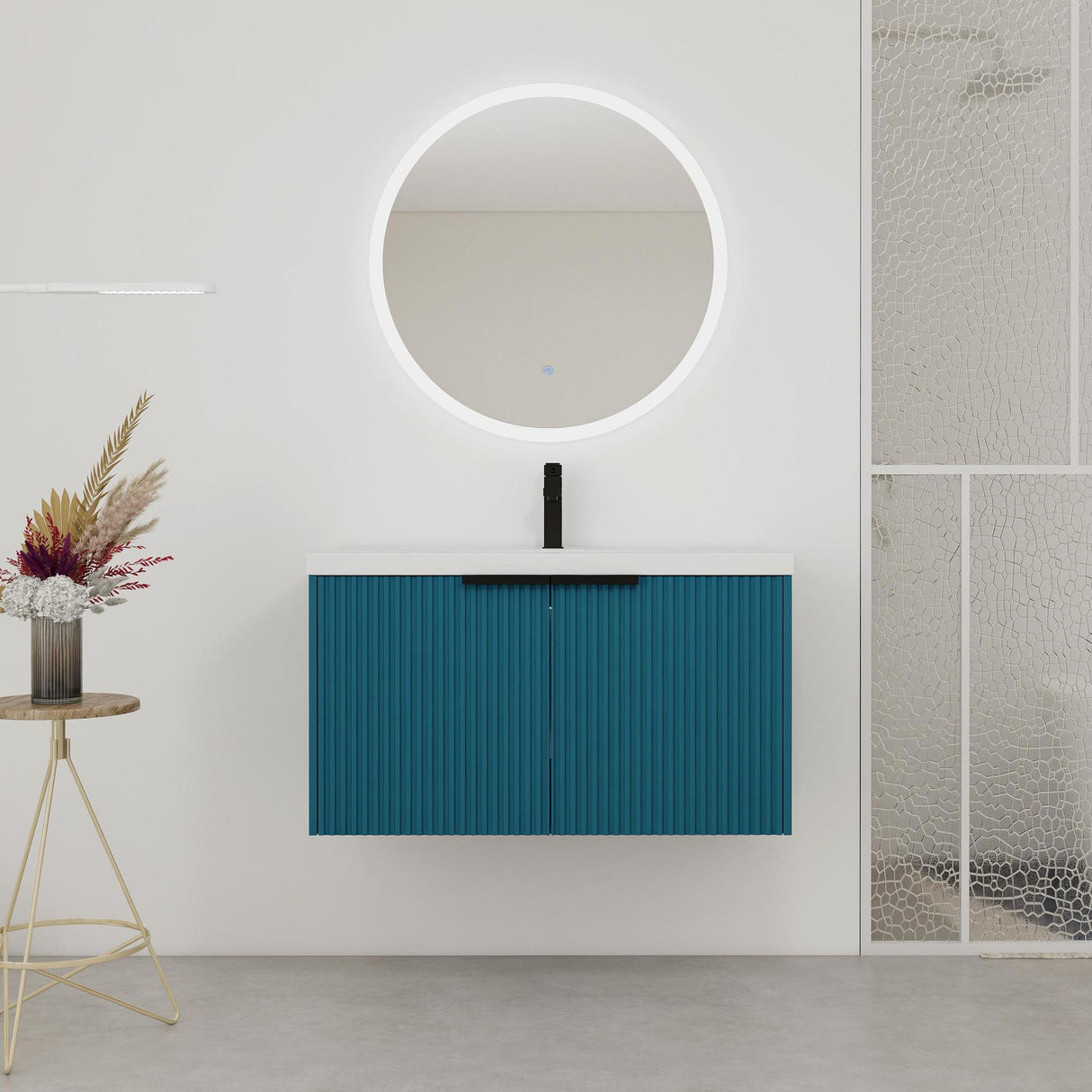 Contemporary Wall Mounted Bathroom Vanity With Resin Double Sink