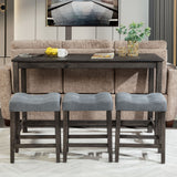 4 Piece Bar Table Set With Power Outlet, 3 Padded Stools
