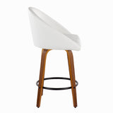 Matisse - 26" Highback Fixed-Height Counter Stool With Swivel And Round Black Metal Footrest (Set of 2) - Walnut Wood