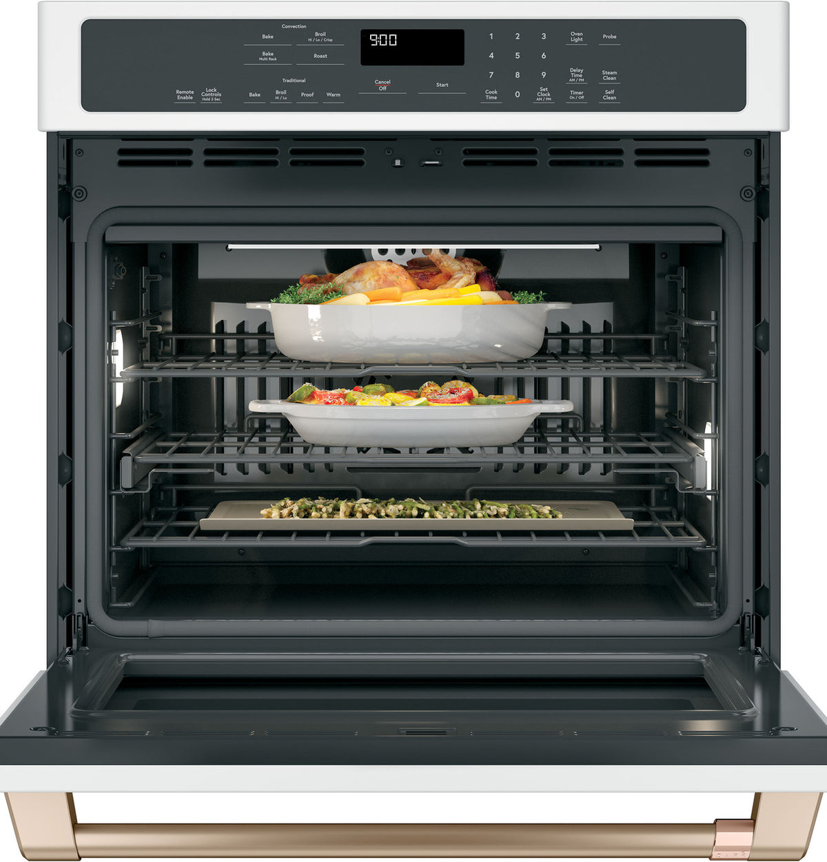 Café CTS90DP4MW2 single wall oven glass touch control panel detail