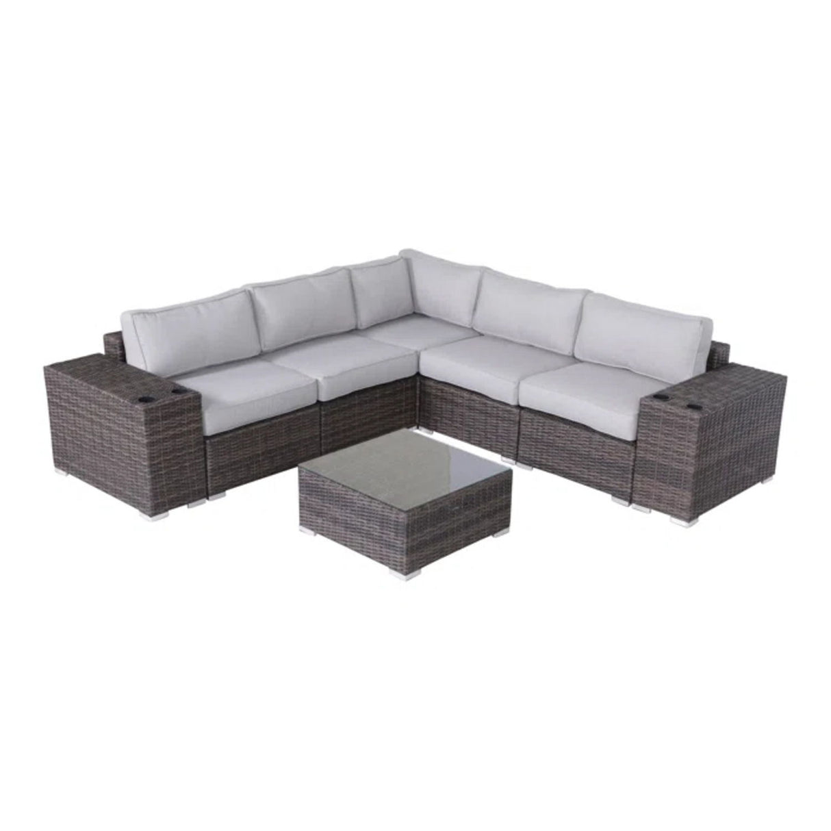 Modern Patio Rattan Sectional Set With Cushions