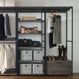 Monica - Wood Walk In Closet System Melamine 143" Modular Storage - Rustic