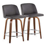 Toriano - 24" Fixed-Height Counter Stool (Set of 2) - Walnut & Chrome Round Base