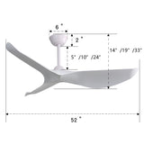 Indoor Ceiling Fan Without Light, 6 Speeds Reversible DC Motor, 3 ABS Blade Ceiling Fan White For Bedroom - White