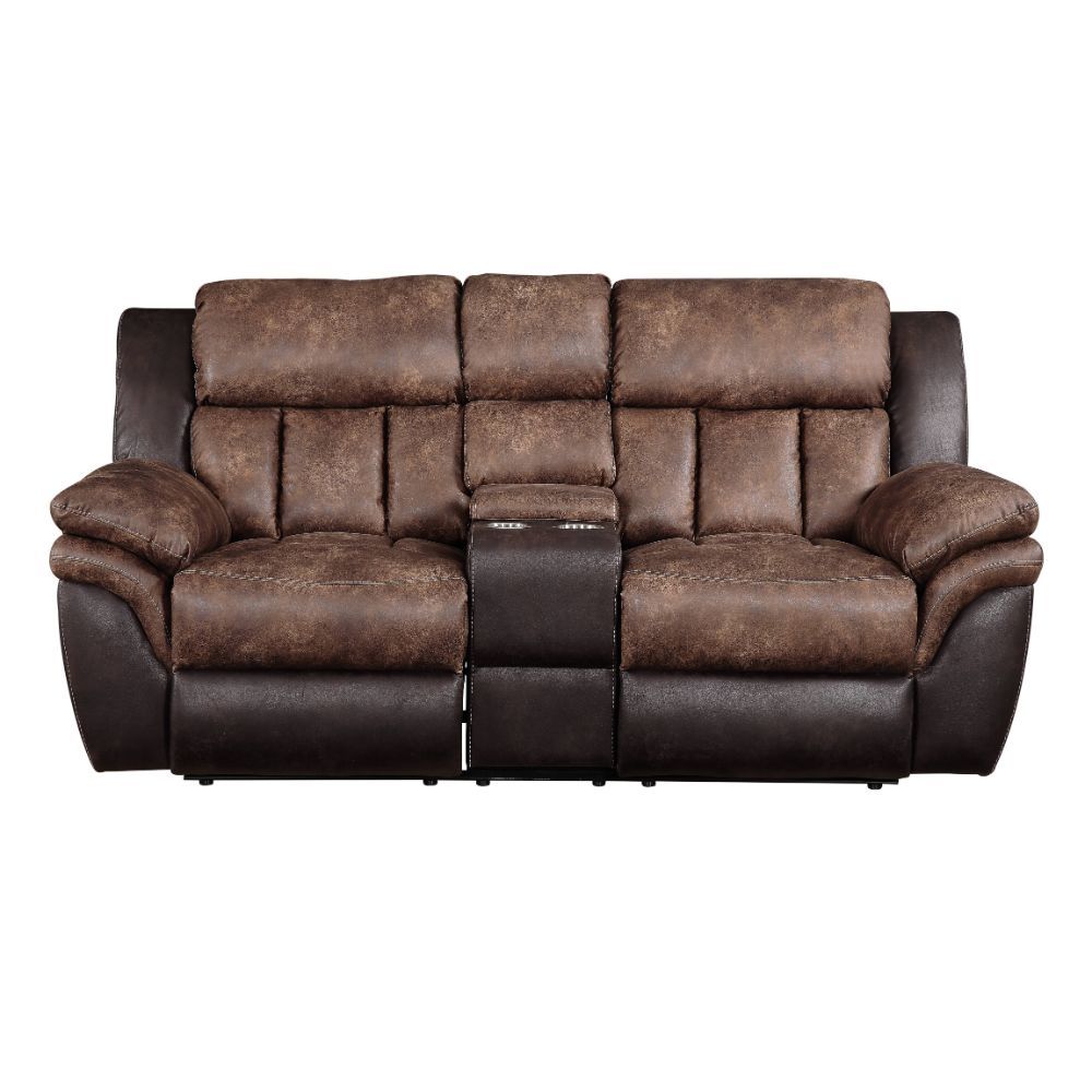 Jaylen - Motion Loveseat With Console - Toffee & Espresso Polished Microfiber