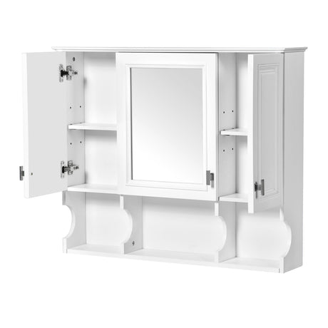 Wall Mounted Bathroom Medicine Wall Cabinet With Mirror & Open Shelves