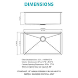 Gold Finish Undermount Stainless Steel Kitchen Sink 32" X 19" 16 Gauge Deep Single Bowl