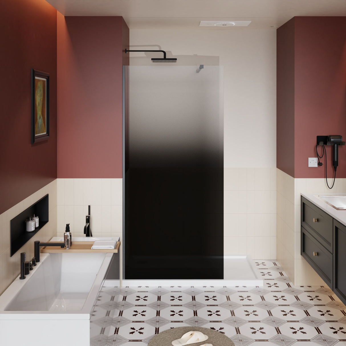 Gradient Shower Door With Handle - Matt Black
