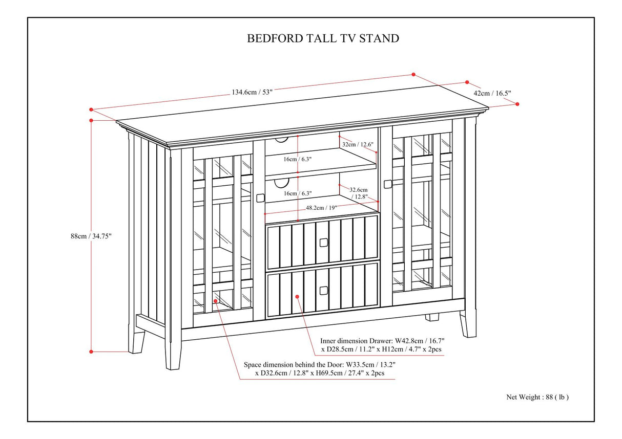 Bedford - Handcrafted Tall TV Media Stand