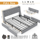Platform Bed Frame With RGB LED Lights, Charging Station, Storage Headboard & 4 Underbed Drawers