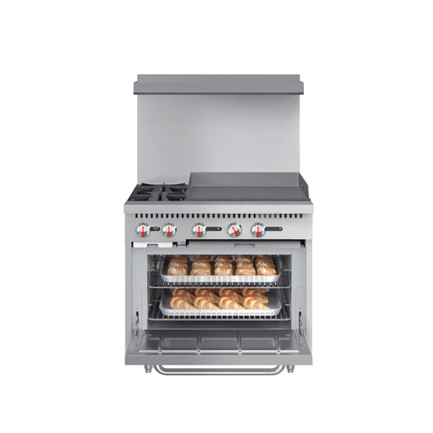 36 in. 2 Burner Commercial LP Range with 24 in. Griddle in Stainless-Steel (KM-CRG36-LP)