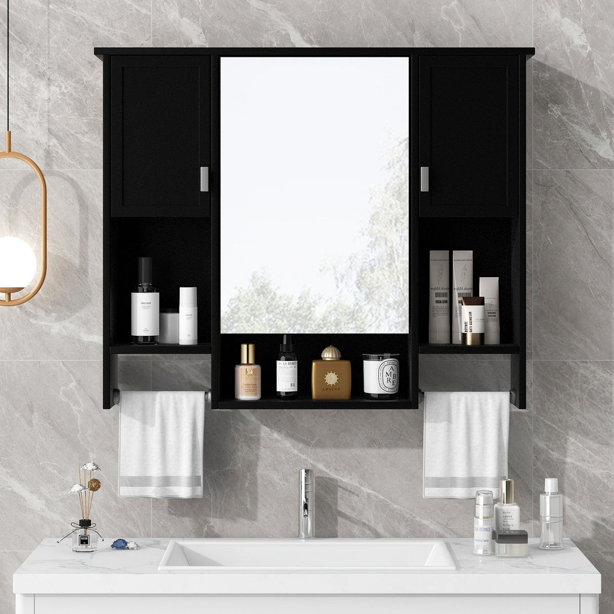 Wall Mounted Bathroom Storage Cabinet With Mirror, Medicine Cabinet With Towel Bar