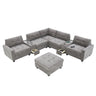 Sectional With Acrylic Table Top U Shaped Couch Set With 2 Consoles USB Charger, Storage Drawers And Pockets Movable Ottoman Tufted Sofa