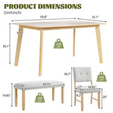 Rustic Farmhouse Dining Room Rectangular Table With 4 Upholstered Chairs And Bench