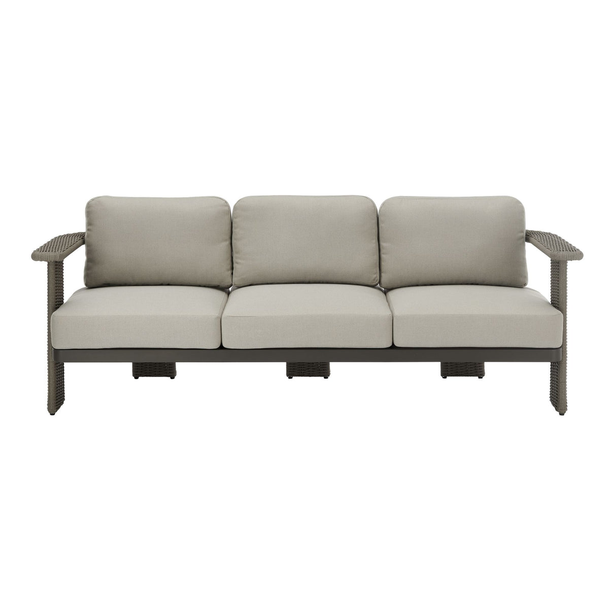 Ciela - Outdoor 3 Seat Sofa With Rattan Trim Aluminum Frame And Clouded Taupe Cushions - Dark Bronze / Gray