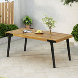 Acacia Wood Patio Dining Table, 69"L Rectangle Outdoor Table - Teak / Black