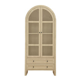 Tall Arched Kitchen Pantry, Modern Farmhouse Wood Kitchen Storage Cabinets, Arched Storage Display Cabinet With Adjustable Shelves, Versatile Cupboard For Kitchen, Dining Room, Living Room - Natural