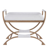 Nora - Bench With Bronze Metal Frame And Boucle Fabric Seat - White
