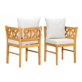 Farmhouse Modern Dining Corner Chairs (Set of 2) With Handwoven Rattan Backrests And Solid Wood Legs - Natural / White
