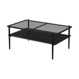 Rectangle Coffee Table With Tempered Glass Top And White Legs, Modern Table For Living Room