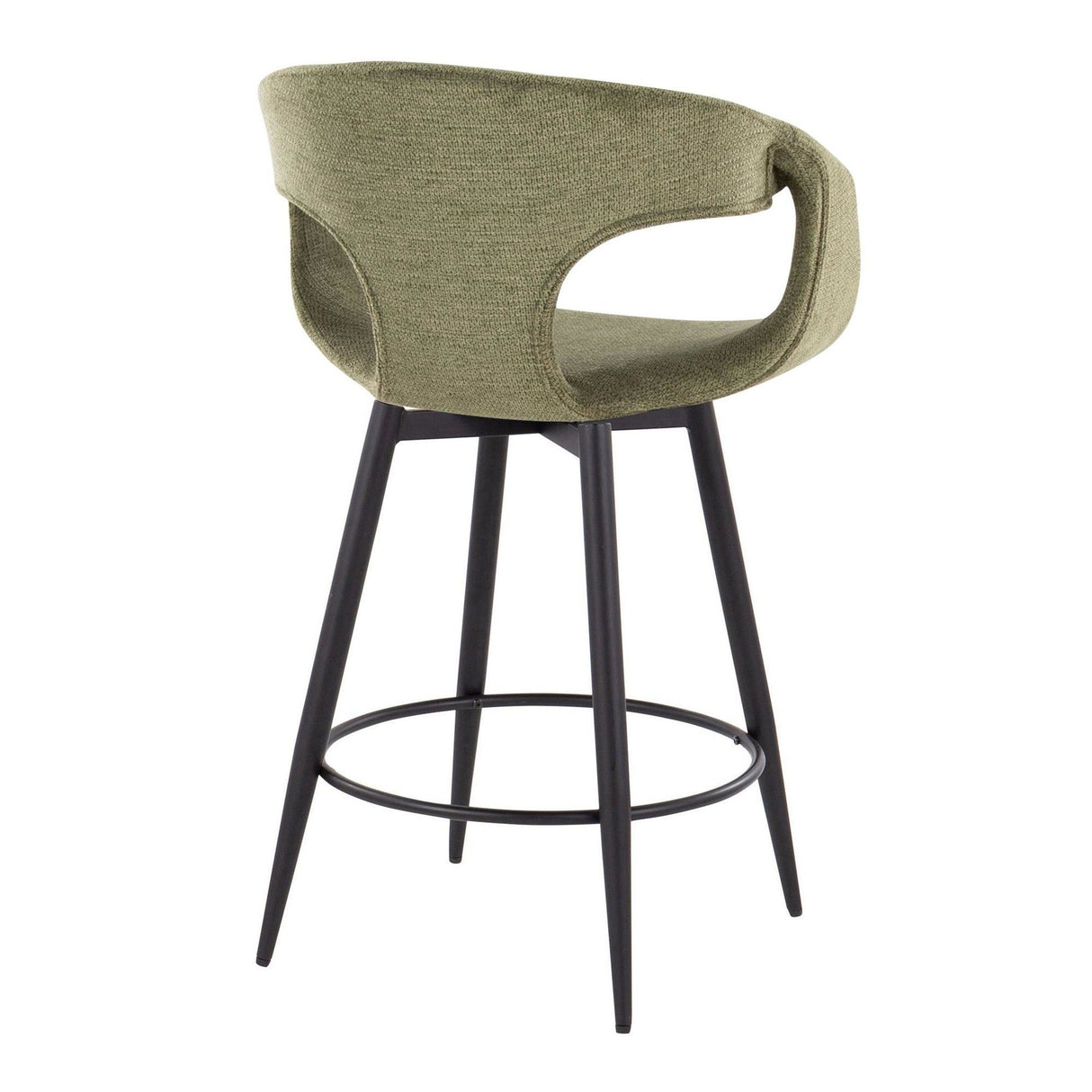 Curvo - 25" Fixed-Height Counter Stool With Swivel And Round Metal Footrest (Set of 2) - Black Metal