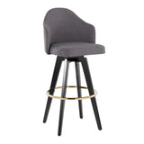 Ahoy - Upholstered Fixed-Height Barstool (Set of 2) - Black Base, Gold Footrest