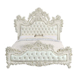 Adara - Eastern King Bed - Pearl White Synthetic Leather & Antique White