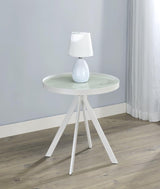 Briggs - Round Marble Printed Glass Top End Side Table
