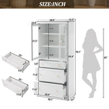 Freestanding Tall Bathroom Cabinet With Adjustable Shelves, Drawers, Soft Close Glass Doors