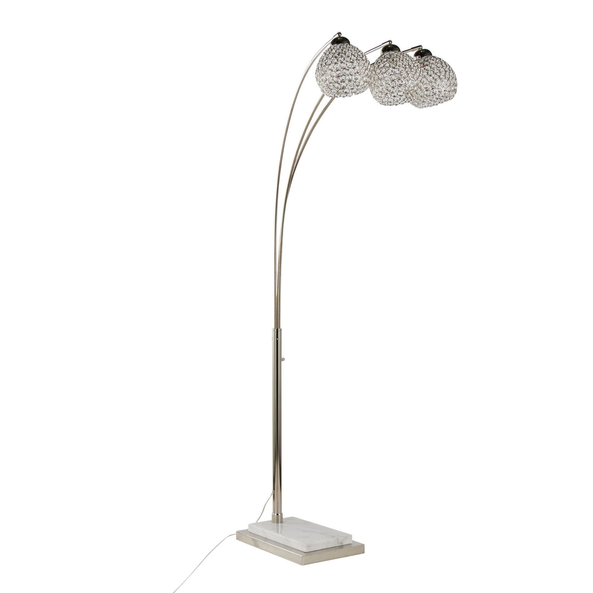 Willow - Crystal Metal Floor Lamp - Polished Nickel, White Marble, Clear Crystal